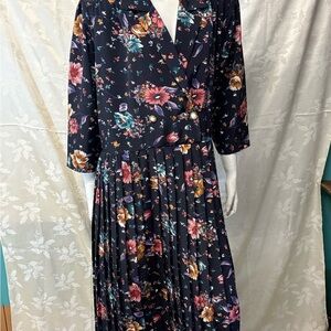 Pink and Orange Pleated Wrap Style Maxi Dress